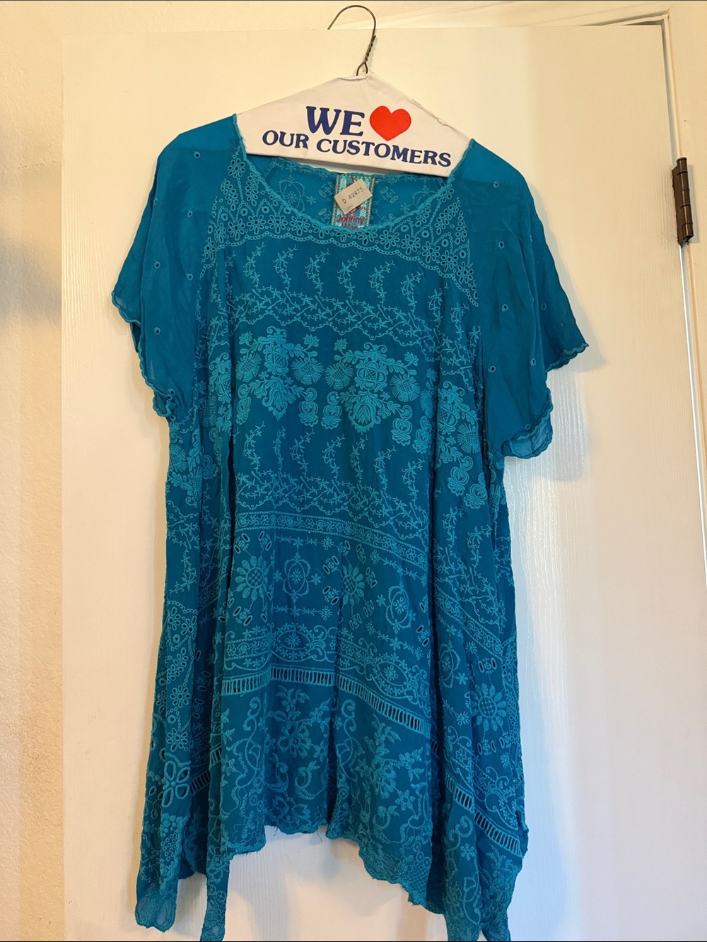 Johnny Was Turquoise Floral Embroidered Tunic Top